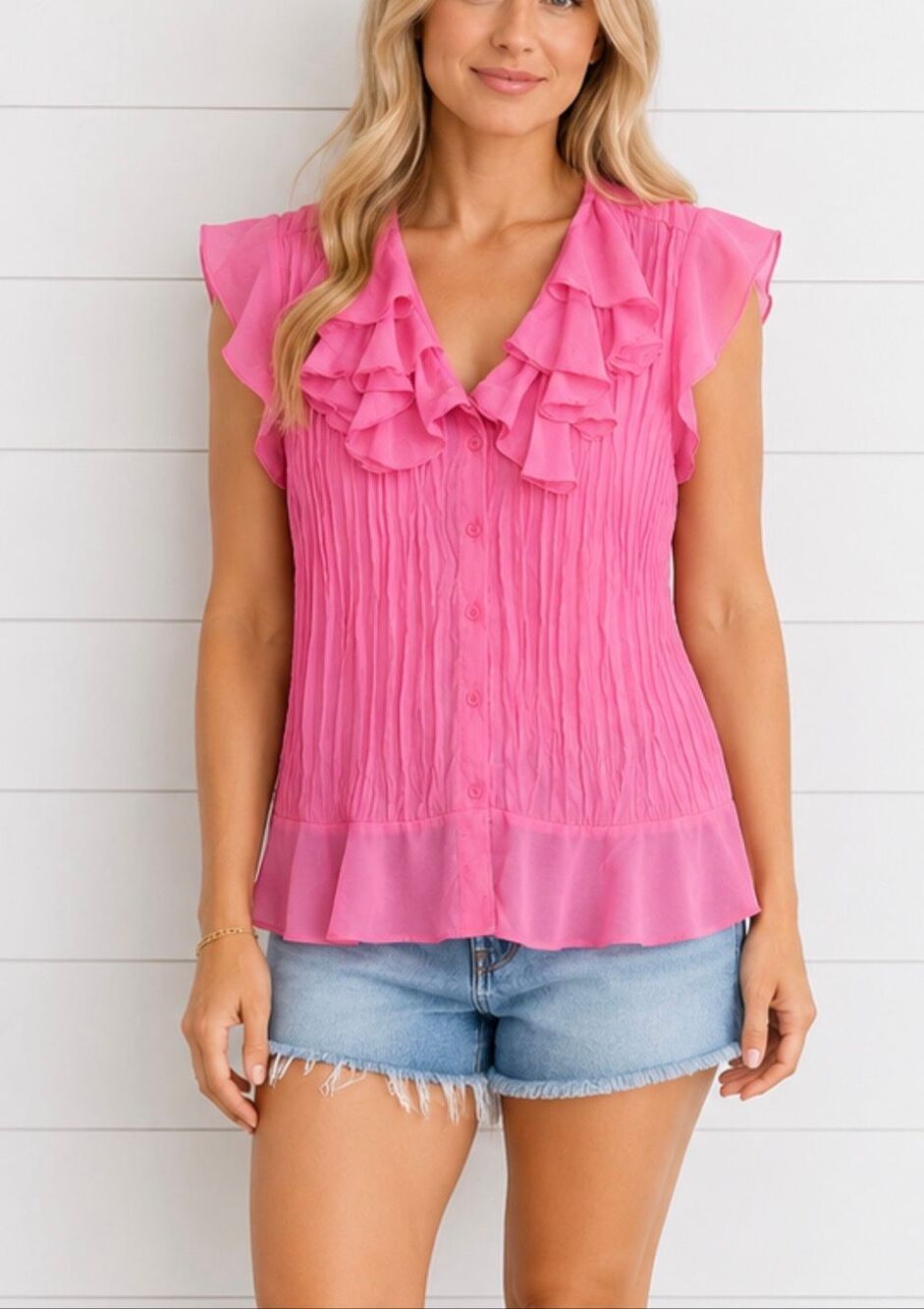 Allison Taylor Vintage pink smocked ruffled peplum blouse M